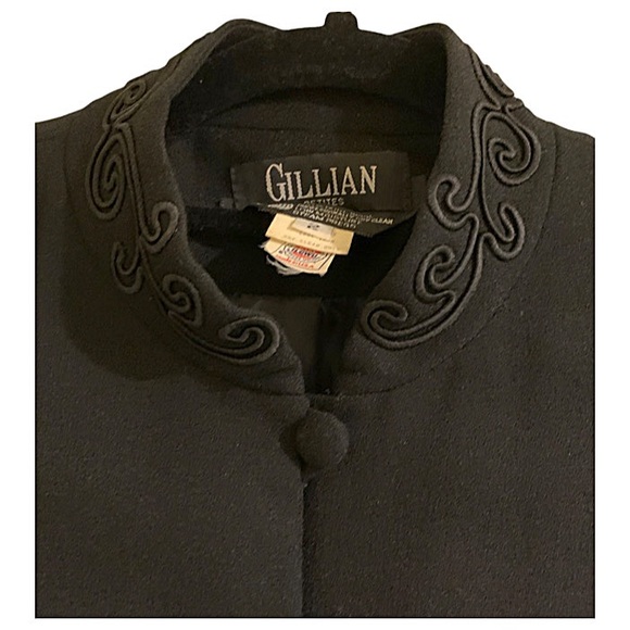 GILLIAN Stunning Black Suit 100% Wool Jacket/blazer & skirt vintage Size 2 - Picture 2 of 11